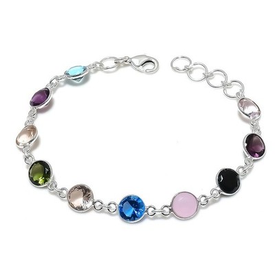 Multi Color Mix Gemstone Handmade 925 Sterling Silver Jewelry Bracelet Size 7-8''