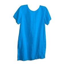 Tommy Bahama Linen Shift Dress Womens Medium Blue Fringe Coastal Summer Beachy