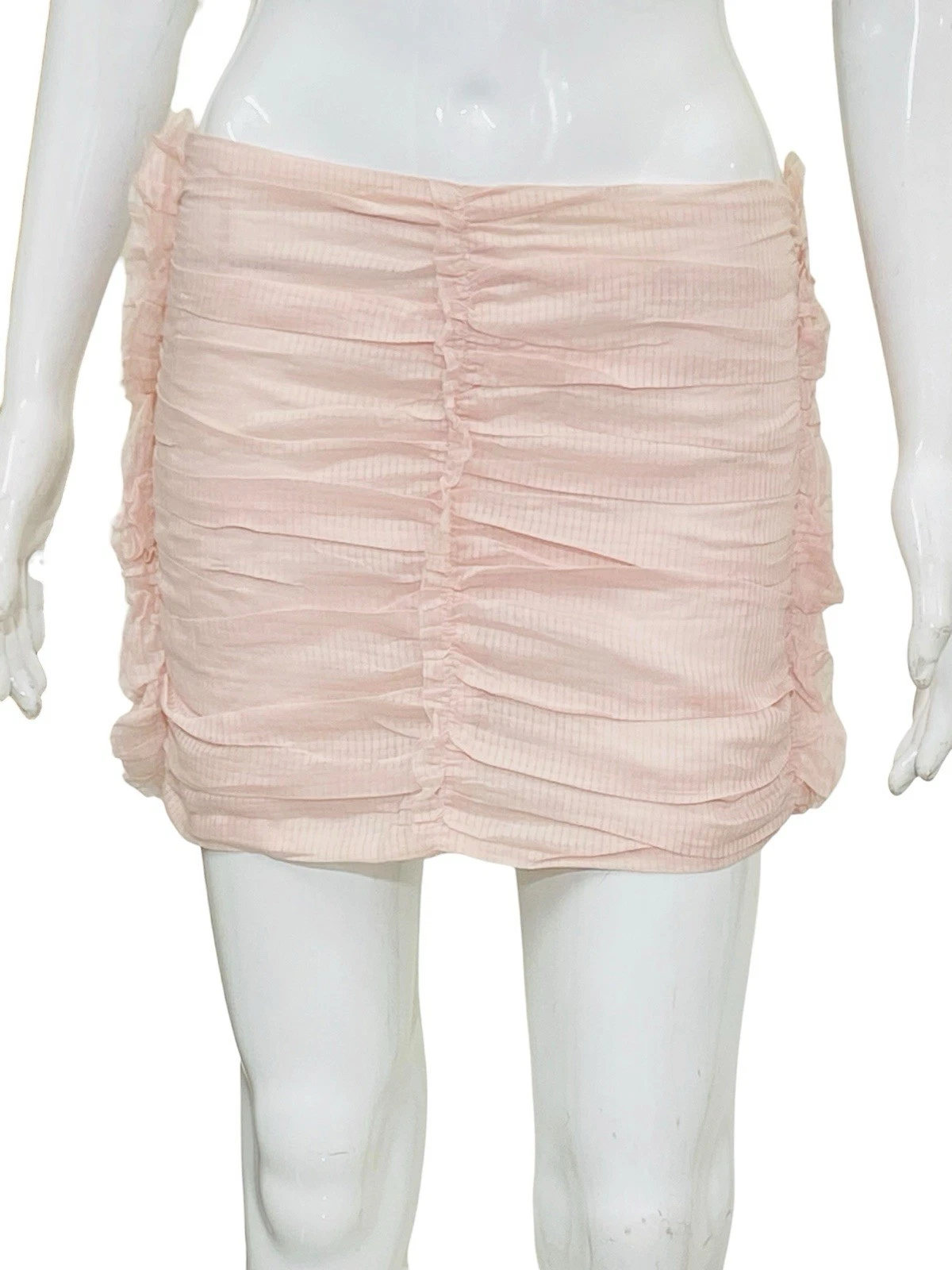 Isabel Marant Women's Blush Pink Gathered Ruffle Trim Short Mini Skirt Size S 36
