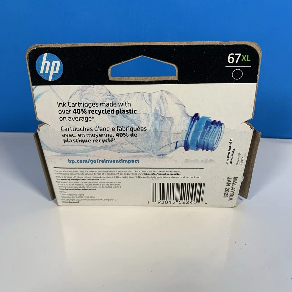 HP 67XL High Yield Black Ink Cartridge OEM Genuine New Sealed Expires 01/2025 - Image 3 of 4