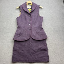 JOULES Waistcoat & Skirt UK 10 Purple EDINA Vest Wool Tweed Gilet Herringbone