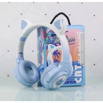 Neu Disney Stitch blaue Katze Kopfhörer Over Ear kabellos Bluetooth LED Headset