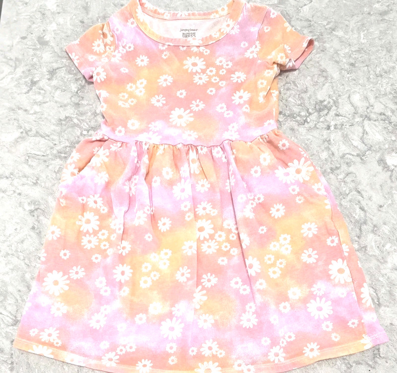 Jumping Beans Girl's All-Day-Play Dress Size 4 Short Sleeve Orange Pink PreOwned