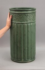 Antique WELLER? American Arts & Crafts Pottery Matte Green Glazed Umbrella Stand