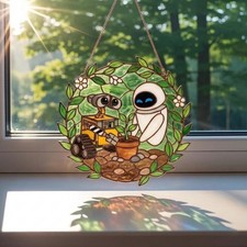WALL-E and EVE Suncatcher, Pixar Robot Window Hanging, Cute Robot Plant Scene