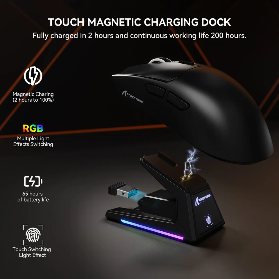 ATTACK SHARK X1 Gaming Mouse 53g Tri-mode Touchpad RGB Charging Dock PAW3395PRO - Image 3 of 4