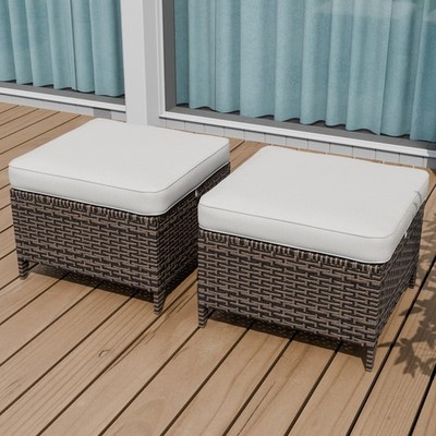 EAGLE PEAK Ocean Vista 2 Piece Wicker Patio Ottoman Set for Patio Deck Backyard