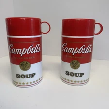 Vtg 1998 2 CAMPBELLS SOUP THERMOS HOT/COLD LUNCH 11.5 oz. With LID CUP USA