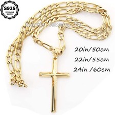   925 Sterling Silver Cross  Figaro Chain Necklace for Men/Women