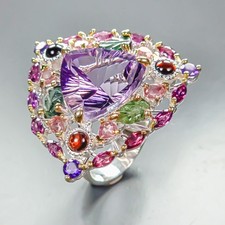 Pierścionek vintage Naturalny ametyst Pierścionek 925 Srebro szterlingowe Rozmiar 6,75 / R460762