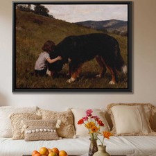Bernese Mountain Dog Oil Painting Canvas Print Rustic Animal Wall Art Decor