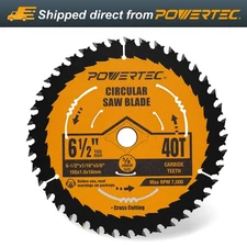 POWERTEC 6-1/2" Circular Saw Blade, 5/8" Arbor, 1/16" Kerf, 40-Tooth