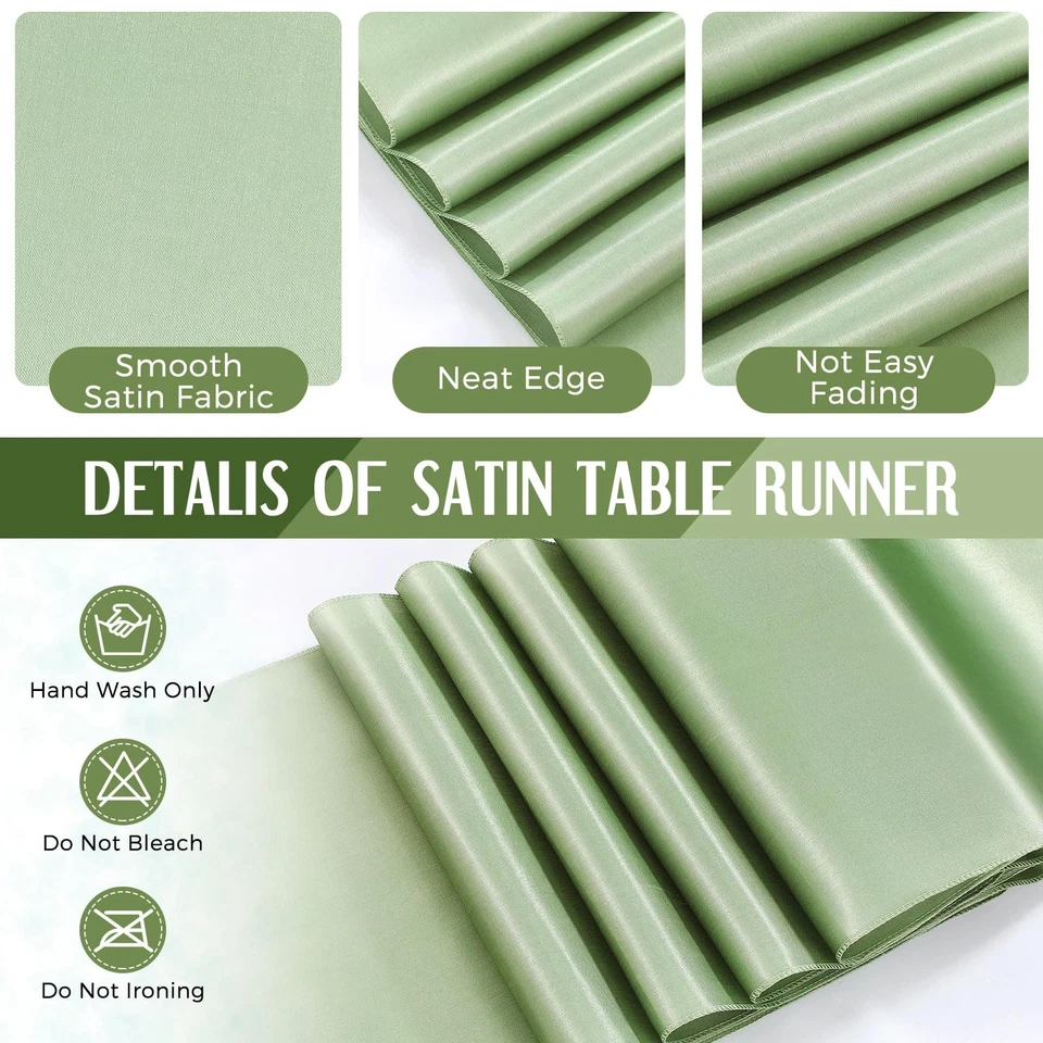 24 Pack White and Sage Green Disposable Plastic Tablecloths and Satin Table R... - Image 3 of 4