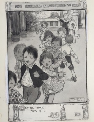 Mabel Lucie Attwell, original SIGNIERTE Zeichnung für ''Der kleine Zinnsoldat'' 1909