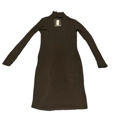 size 12 pretty little thing black roll neck midi dress, new 