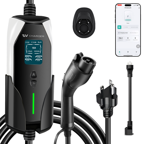 Portable Level 1&2 EV Charger, 16A 100-240V 25FT J1772 Charger