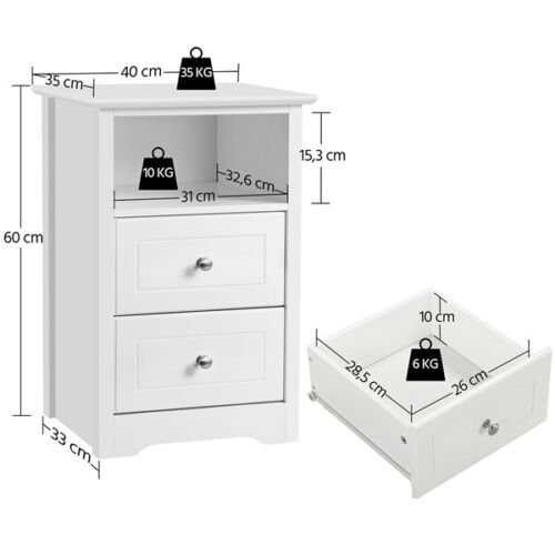 Set 2 Comodini Camera da Letto con Cassetti Tavolino Moderno Cassettiera Bianco - Foto 2 di 6