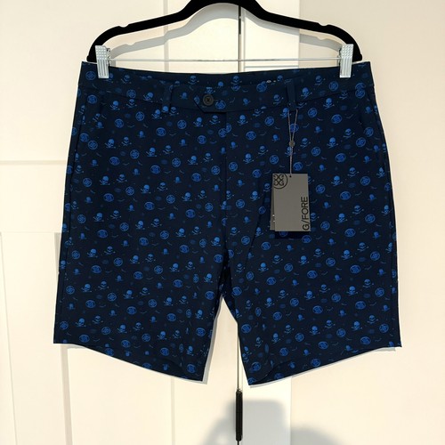 G/Fore 3D Icon Maverick 4-Way Stretch Navy Blue Skull Bone 8" Golf Shorts 35 NEW