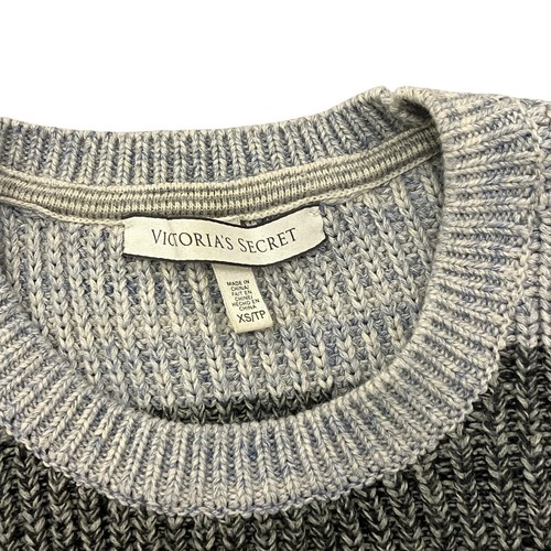 Victoria's Secret Jumper Grey Striped Knit Womens XS 100% Cotton Crew Neck - Picture 4 of 12