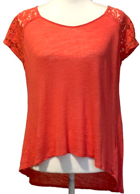 Cupio womens linen blend cap sleeve knit top sz. M lace lightweight peasant