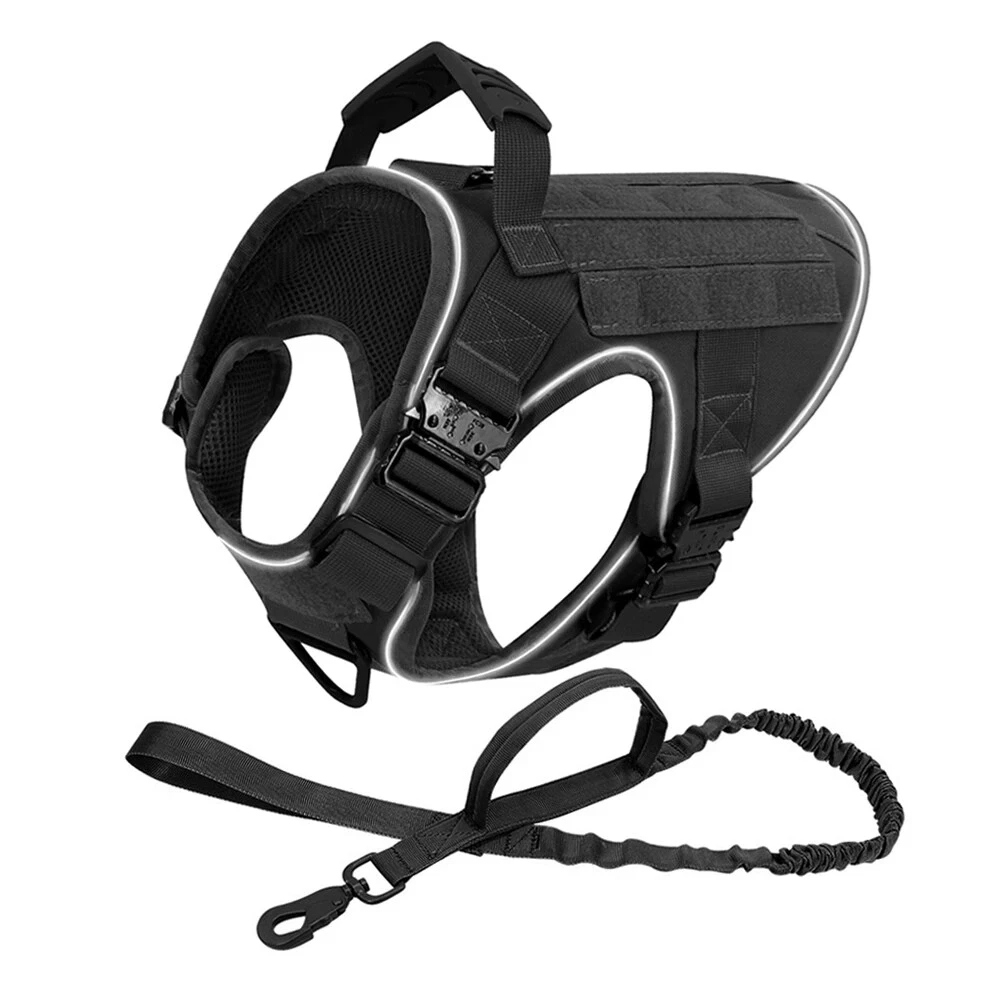 Dog Harness with 4 Metal Buckle Military Tactical Pet Training Vest Harnesses