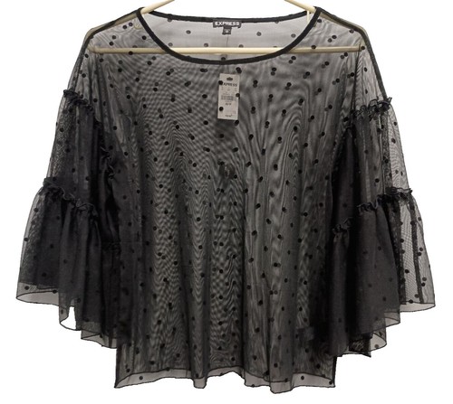 Ro & De | Tops | Ro De Black Floral Bell Sleeve Crochet Top