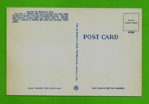 Postal CUENTA DE TUMBA DE BÚFALO EE. UU. Coronel WF CODY monumento LOOKOUT MOUNTAIN Colo. - Imagen 2 de 2