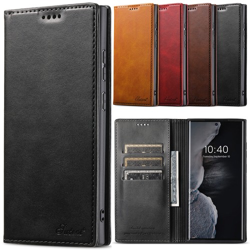 Retro Leather folding Flip Cover Phone Case For Samsung Galaxy iPhone 15 Pro Max - Picture 1 of 10