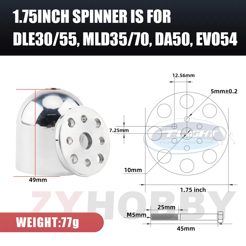 Spinner de aluminio perforado especial Miracle de 1,75" (44,5 mm) para DLE30/55 MLD35/70 Foto 2 de 4