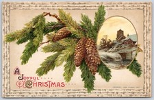 Postcard A Joyful Christmas John Winsch 1910 Pine Cones HC17