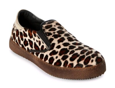 Patrizia Pepe Girls Leather Shoes Slip-on Cheetah Print Calf Hair EU 33/US 3 NEW