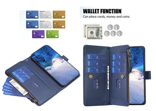 For Samsung Galaxy A55 A54 A32 A14 Leather Flip Holder Zipper Wallet Case Cover - Picture 27 of 71