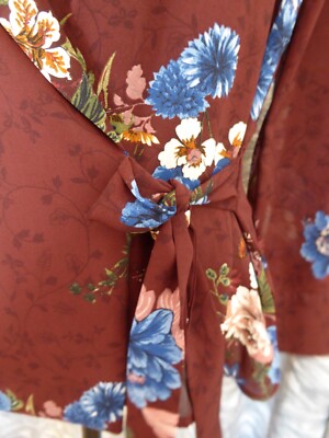 Top Kimono Zara Bordeaux Fleuri Taille L 40 - Léger Et Parfait état