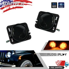 Pair Front Fender LED Side Marker Light Smoke Lens for 2007-18 Jeep Wrangler JK