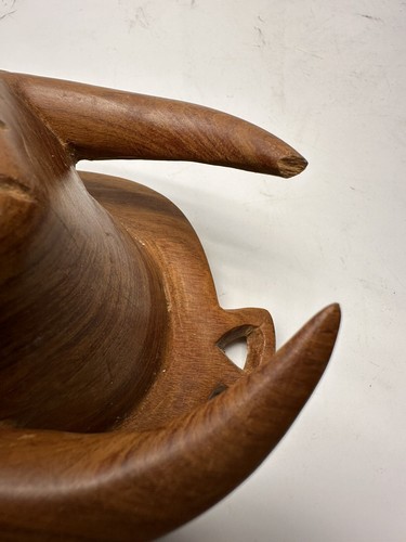 Wood Bull Wall Art Broken Tip On Left Horn - Picture 2 of 10