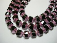 25 Black with Pink ends Cathedral Czech Glass 8mm beads