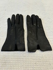 Vintage Women  s Black Leather Driving Gloves V Split Accent S