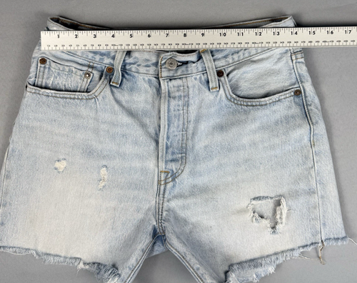 Levi’s 501 cutoff shorts women’s 28 light wash distressed frayed hem button fly - Picture 10 of 15