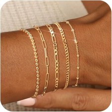 Gold Bracelets for Women Trendy, Dainty 14K Gold Plated Bracelet Stack Beaded Ch