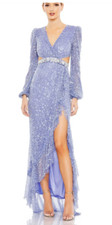 MAC DUGGAL 5745 SEQUINED FAUX WRAP CUT OUT PUFF LONG SLEEVE LILAC GOWN sz 8