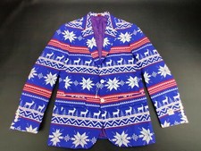 OppoSuits "UGLY" Christmas Jacket Reindeer Snowflake Nordic Blue/White Men's 38