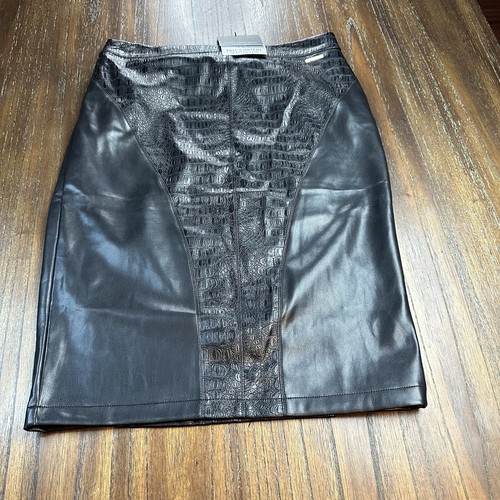 marc new york faux leather tummy control waist band pencil skirt black nwt