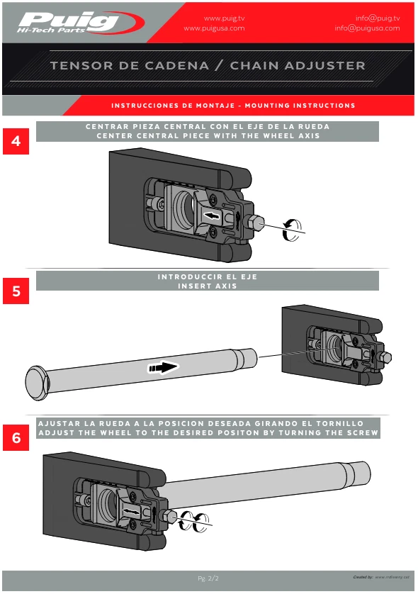 Ajustadores tensor de cadena de aluminio Puig rojo Suzuki GSX-8R/S 2023 - 2025 Foto 3 de 4