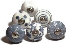Set of 6 Ceramic Knobs - Cabinet knobs - Drawer knobs - Gray Shade Theme