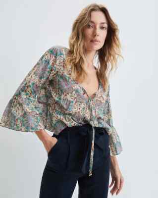 Veronica Beard Floral Print Long Sleeve Tie-Neck ''Azel Blouse'' Size 12 NWT! $298