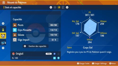 Oniglali shiny niveau 100 6 IVs + Masterball sur Pokémon Ecarlate ou Violet