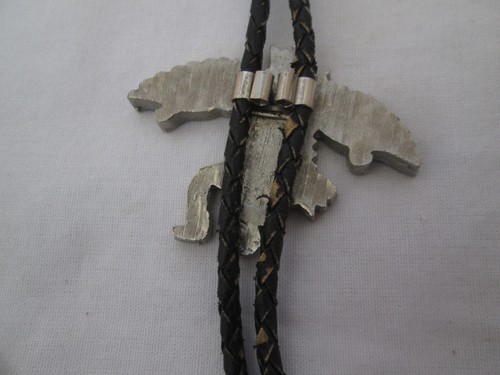 Cravatta BOLO cerimoniale ballerina aquila vintage intarsiata pelle smaltata turchese - Foto 3 di 5