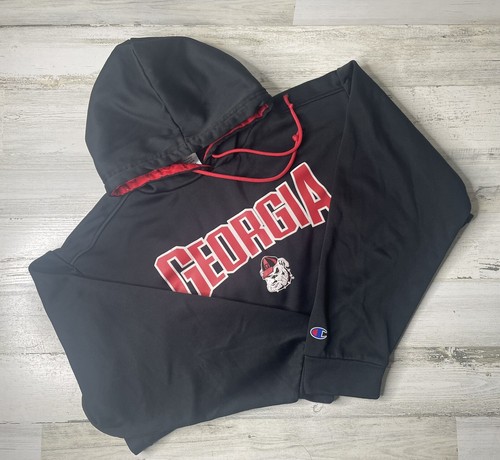 Georgia Bulldogs Champion Sweater Black Red Hoodie Logo UGA Size: Large EUC!!