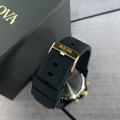 Bulova Marine Star Black Gold Case/Black Rubber Strap Men's Quartz 98B278 Watch - Picture 7 of 9