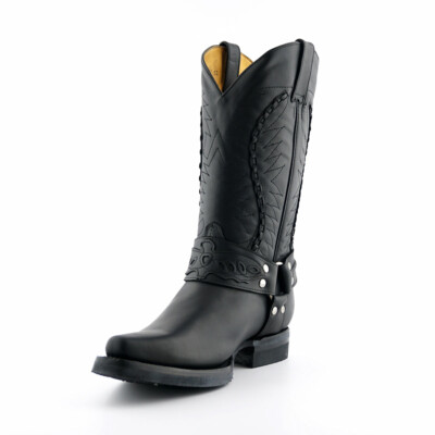 Grinders Galveston Schwarz Herren Cowboy Schuh Western Slipper Spitz Leder Stiefel 